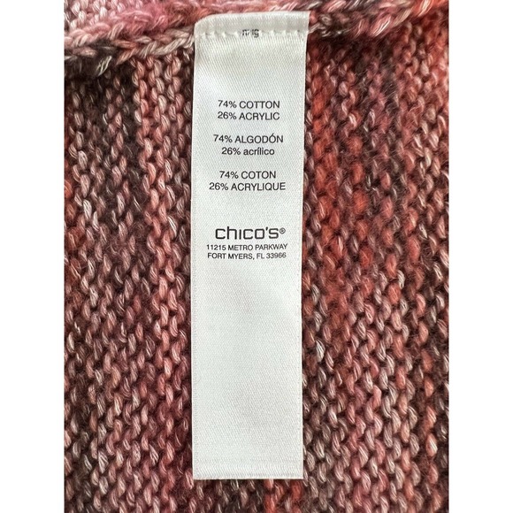 Chicos Size 1 Womens Long Open Cardigan Cotton Acrylic Orange Multi Preowned​ - Picture 6 of 8